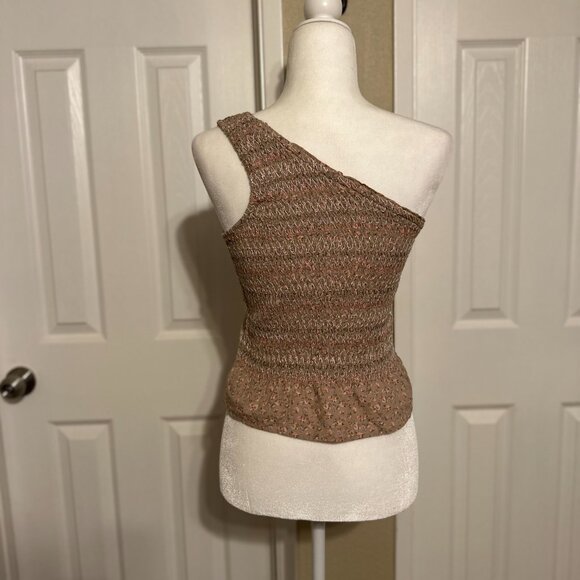 American Eagle One Shoulder Smocked Peplum Top Small Floral Cotton Linen - Picture 4 of 5